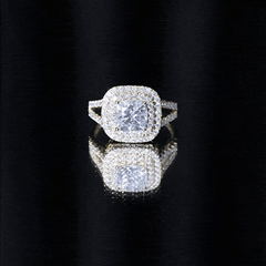 Certified Cushion Cut Moissanite Double Halo Engagement Ring