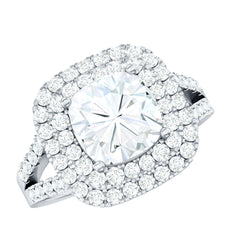 Certified Cushion Cut Moissanite Double Halo Engagement Ring