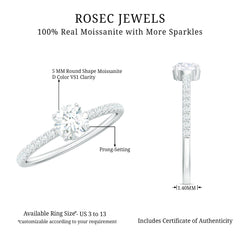 Round Shape Moissanite Solitaire Promise Ring with Side Stones