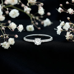 Round Shape Moissanite Solitaire Promise Ring with Side Stones