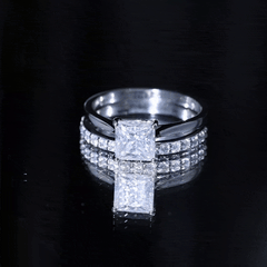 Certified Princess Cut Moissanite Solitaire Engagement Ring with Wedding Band