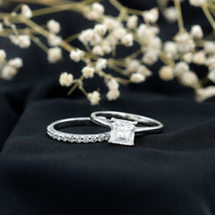 Certified Princess Cut Moissanite Solitaire Engagement Ring with Wedding Band