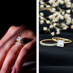 Certified Princess Cut Moissanite Solitaire Engagement Ring with Wedding Band