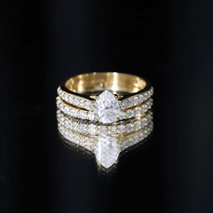 Certified Moissanite Pear Shaped Engagement Ring with Wedding Band