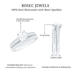 Certified Moissanite Pear Shaped Engagement Ring with Wedding Band