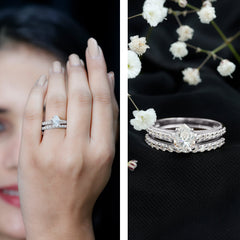 Certified Moissanite Pear Shaped Engagement Ring with Wedding Band