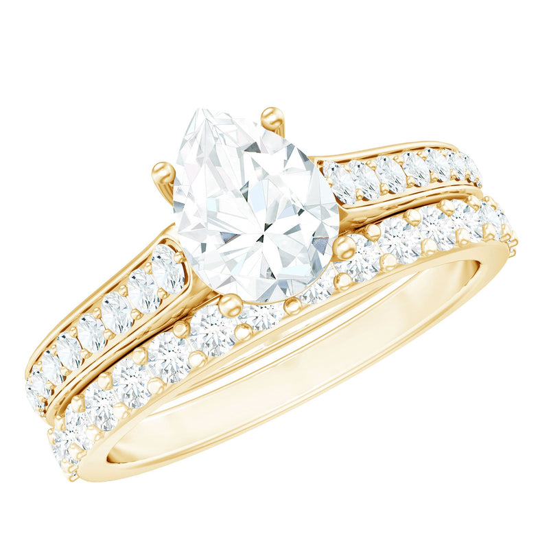 Certified Moissanite Pear Shaped Engagement Ring with Wedding Band