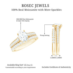 Certified Moissanite Pear Shaped Engagement Ring with Wedding Band