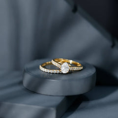 Certified Moissanite Pear Shaped Engagement Ring with Wedding Band