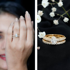 Certified Moissanite Pear Shaped Engagement Ring with Wedding Band