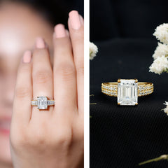 Emerald Cut Moissanite Big Engagement Ring