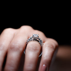 Princess Cut Moissanite Engagement Ring with Wedding Band