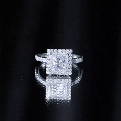 3 CT Princess Cut Moissanite Halo Engagement Ring