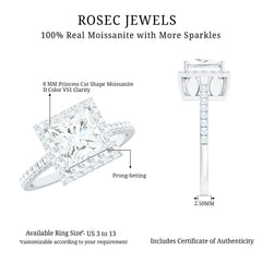 3 CT Princess Cut Moissanite Halo Engagement Ring