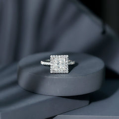 3 CT Princess Cut Moissanite Halo Engagement Ring
