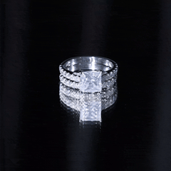 8 MM Certified Moissanite Princess Cut Engagement Ring With Wedding Band