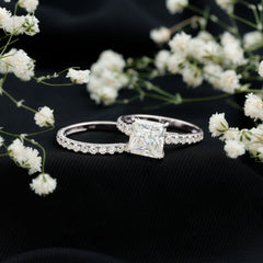 8 MM Certified Moissanite Princess Cut Engagement Ring With Wedding Band
