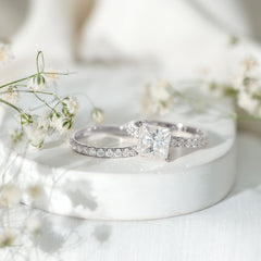 8 MM Certified Moissanite Princess Cut Engagement Ring With Wedding Band