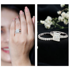 8 MM Certified Moissanite Princess Cut Engagement Ring With Wedding Band