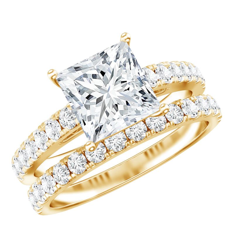8 MM Certified Moissanite Princess Cut Engagement Ring With Wedding Band