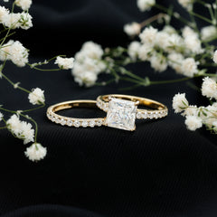 8 MM Certified Moissanite Princess Cut Engagement Ring With Wedding Band