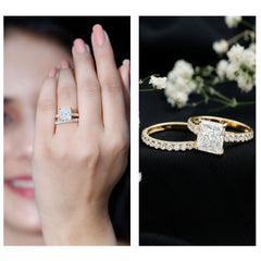 8 MM Certified Moissanite Princess Cut Engagement Ring With Wedding Band