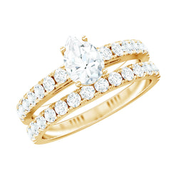 Pear Shaped Moissanite Engagement Ring with Wedding Band
