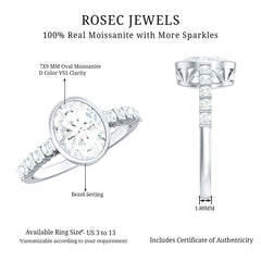 Bezel Set Moissanite Oval Engagement Ring with Side Stones