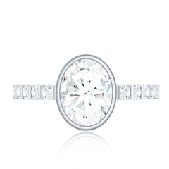Bezel Set Moissanite Oval Engagement Ring with Side Stones
