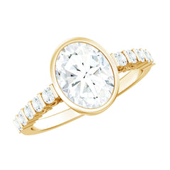Bezel Set Moissanite Oval Engagement Ring with Side Stones