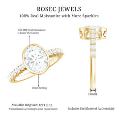 Bezel Set Moissanite Oval Engagement Ring with Side Stones