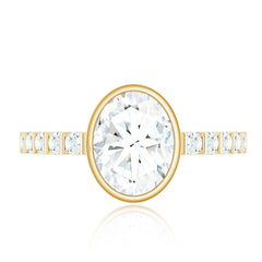 Bezel Set Moissanite Oval Engagement Ring with Side Stones