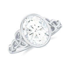 Solitaire Moissanite Celtic Engagement Ring in Bezel Setting
