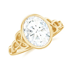 Solitaire Moissanite Celtic Engagement Ring in Bezel Setting