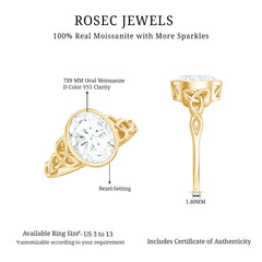Solitaire Moissanite Celtic Engagement Ring in Bezel Setting