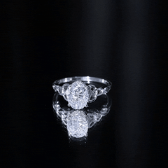 Certified 7X9MM Oval Moissanite Hidden Halo Engagement Ring