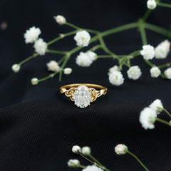 Certified 7X9MM Oval Moissanite Hidden Halo Engagement Ring