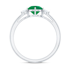 Natural Emerald Diamond Three Stone Promise Ring
