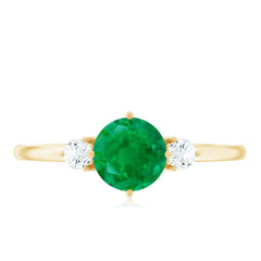 Natural Emerald Diamond Three Stone Promise Ring