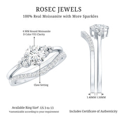 6 MM Round Cut Moissanite Wedding Ring Set For Bride