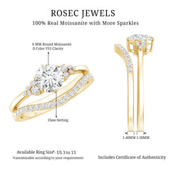 6 MM Round Cut Moissanite Wedding Ring Set For Bride