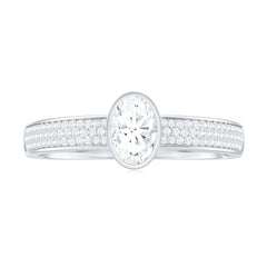 Oval Cut Moissanite Side Stone Engagement Ring in Bezel Setting