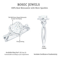 Heart Shape Moissanite Halo Engagement Ring with Criss Cross Band