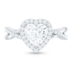 Heart Shape Moissanite Halo Engagement Ring with Criss Cross Band