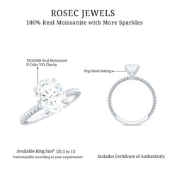 Oval Shape Moissanite Solitaire Engagement Ring with Twisted Rope