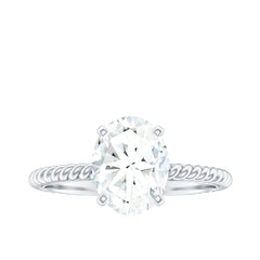 Oval Shape Moissanite Solitaire Engagement Ring with Twisted Rope