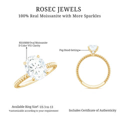 Oval Shape Moissanite Solitaire Engagement Ring with Twisted Rope