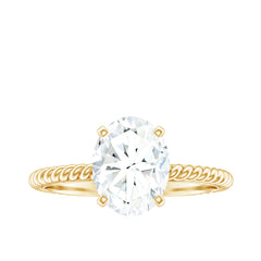 Oval Shape Moissanite Solitaire Engagement Ring with Twisted Rope