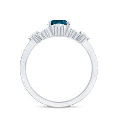 Art Deco Inspired Blue Topaz Oval Engagement Ring with Diamond