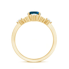 Art Deco Inspired Blue Topaz Oval Engagement Ring with Diamond